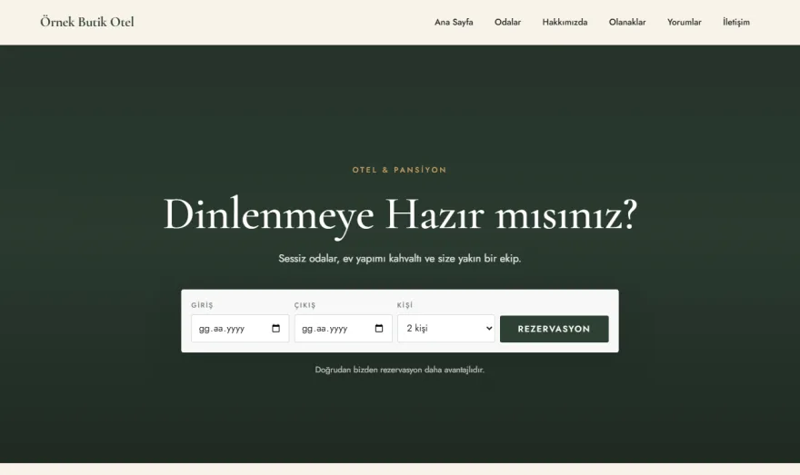 Otel & Pansiyon teması örnek görünümü