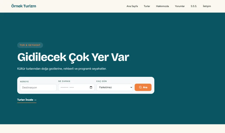 Tur & Seyahat teması örnek görünümü